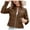 Brown, variant on qolati Faux Leather Jackets Women Long Sleeve Stand Collar Zip Front Jacket Trendy Cropped Moto Biker Coat Outwear