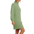 thumbnail image 4 of Vestido De Suéter De Punto, Suéter Cómodo Hasta La Rodilla Vestidos De Suéter De Manga Larga Con Rayas Verticales Color Puro Para Citas Para El Trabajo ANGGREK Guisante Verde M, 4 of 6