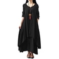 thumbnail image 1 of MYG Women Linen Dresse Layering Vintage Robe Loose Long Dress Oversize Female Spring, 1 of 8