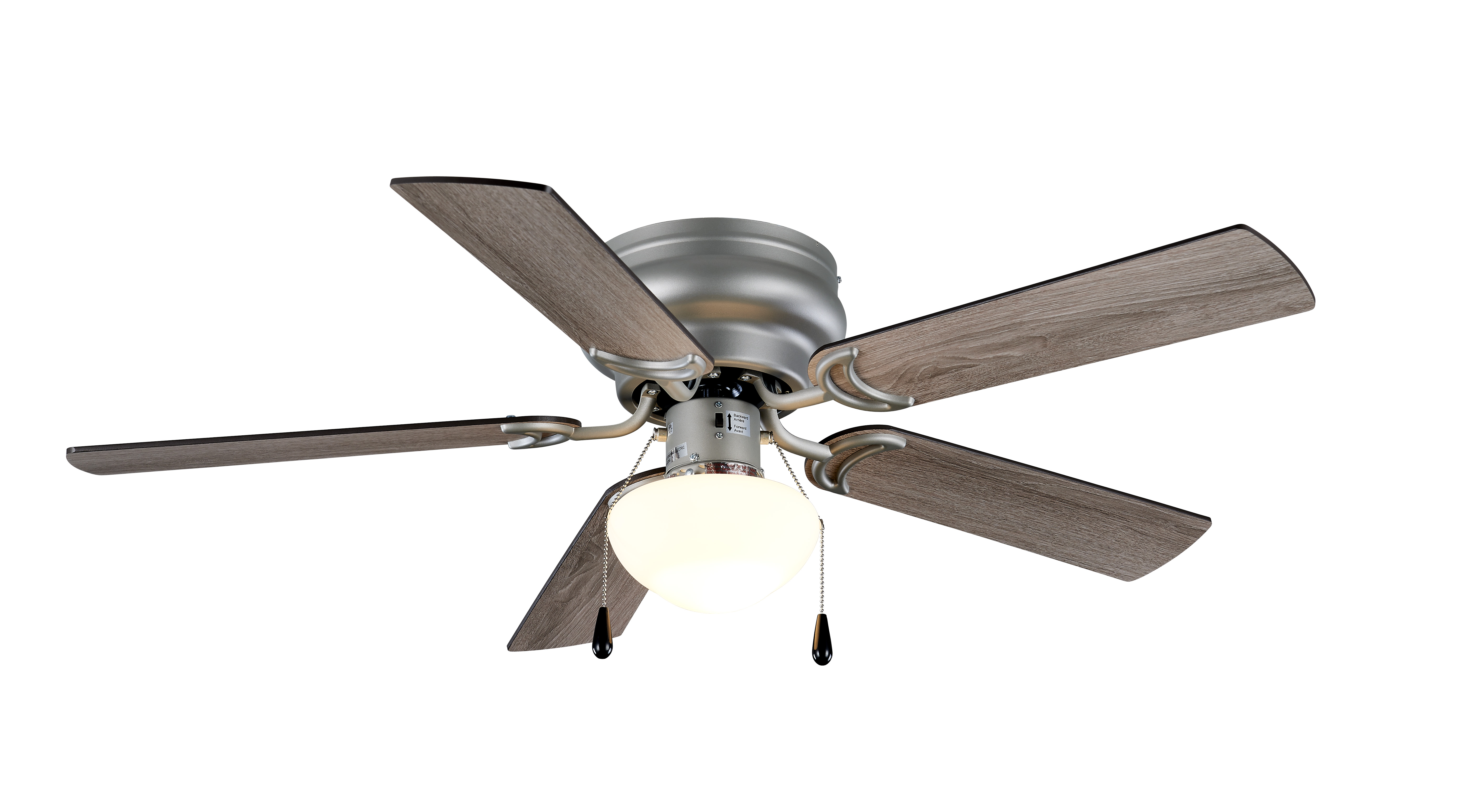 Mainstays 44" Hugger Indoor Ceiling Fan with Single Light, Satin Nickel, 5 Blades, LED, Reverse Airflow - image 2 of 8