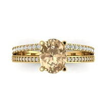 2.32 ctw Solitaire with Zirconia Diamond Accents Anniversary Ring for Women | Oval Cut Yellow Moissanite | Hyperallergenic Solid 18K Yellow Gold