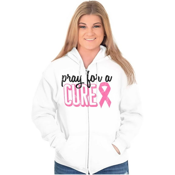 Pray For A Cure Breast Cancer Aware Zip Hoodie Sweatshirt Women Brisco Brands S