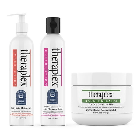 Theraplex Skincare Essentials Combo: Barrier Balm, Clear Body Lotion for After Shower, and Daily Hydrating Moisturizer - Dermatologist Recommended, Noncomedogenic, Hypoallergenic