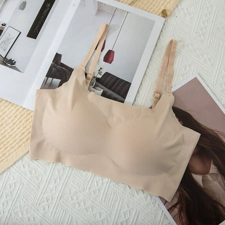 Japan seamless underwear women gather sports shockproof sleep camisole ice silk bra skin colour