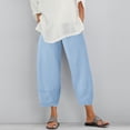 thumbnail image 2 of XFLWAM Women's Cotton Linen Pants Lantern Cropped Tapered Pants Elastic Waist Palazzo Lounge Trousers with Pockets Light Blue L, 2 of 5