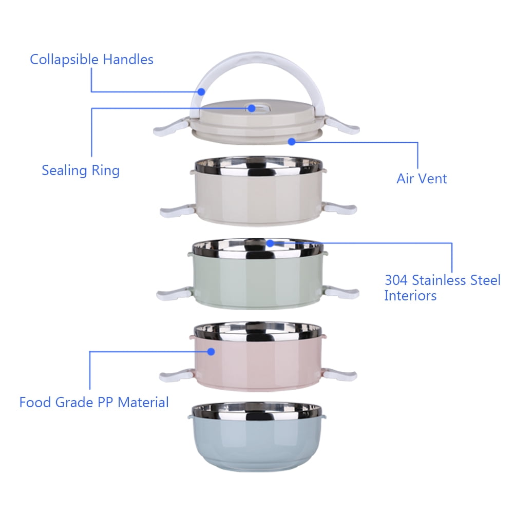 4 Tiers Bento Portable Stainless Steel Adults Lunch Containers Wide Mouth Anti-Scalding Vacuum Stainless Steel Bento Box With Thickened Buckle Leakproof Travel Bento Bowls Set