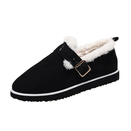 

Street Casual Female Boots Ladies Fashion Retro Solid Color Suede Belt Buckle Warm Plush Flat Casual Cotton Shoes