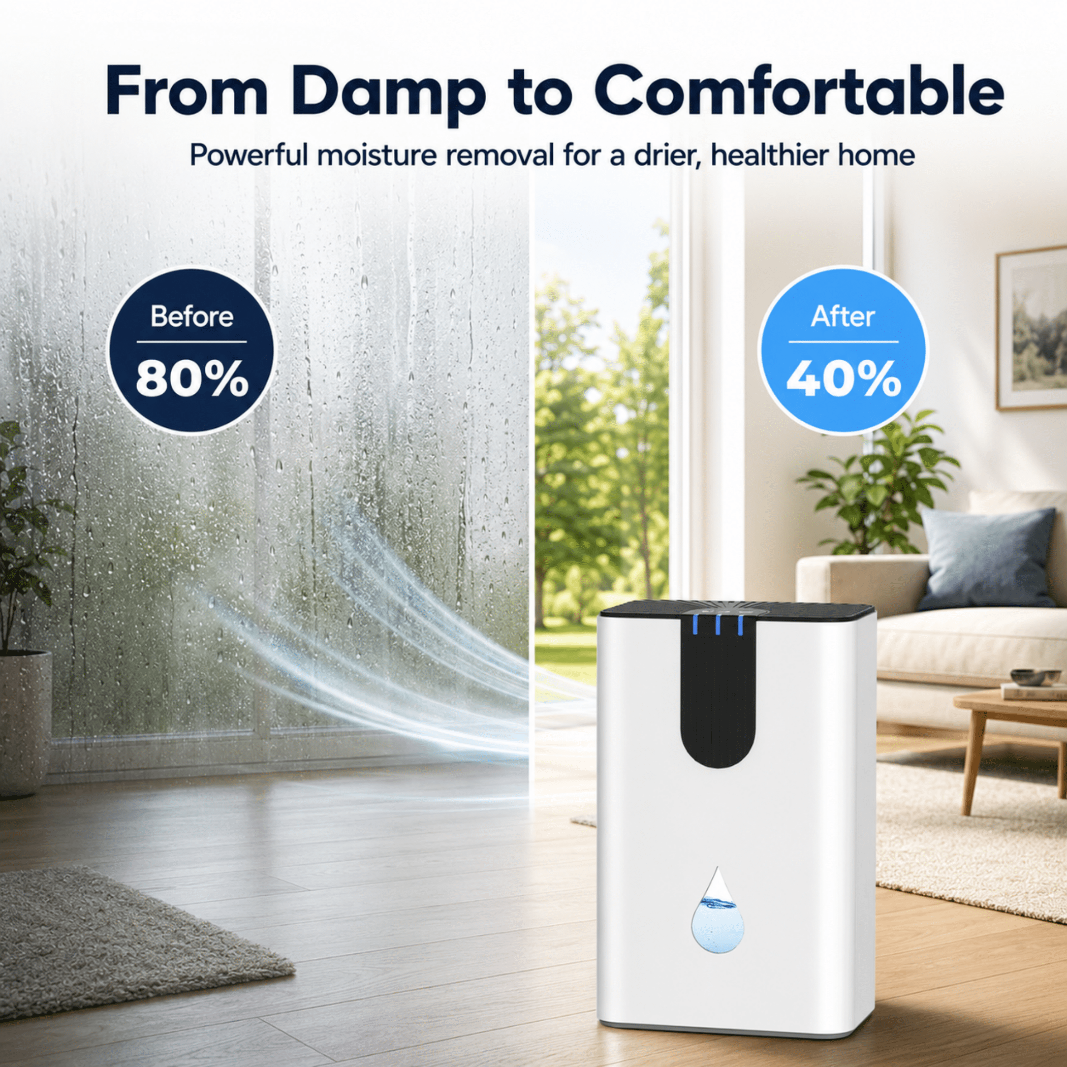 JOYSAILOR 95 oz Dehumidifier, 850 sq.ft Small Dehumidifiers for Basement & Home, Auto Shut off, 7-Color LED, High Efficiency Portable Dehumidifier for Bedroom