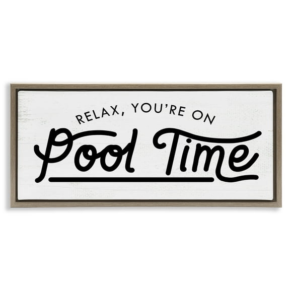 Stupell Industries Pool Time Summer Phrase Typography Painting Brown Floater Framed Canvas Art Print Wall Art, 25 x 11
