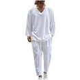 thumbnail image 2 of Zylanna Men's Casual Outfit Sets, V-Neck 2 Piece Long Sleeve Elastic Waist Pullover + Pants Sets for Men White, 2 of 6