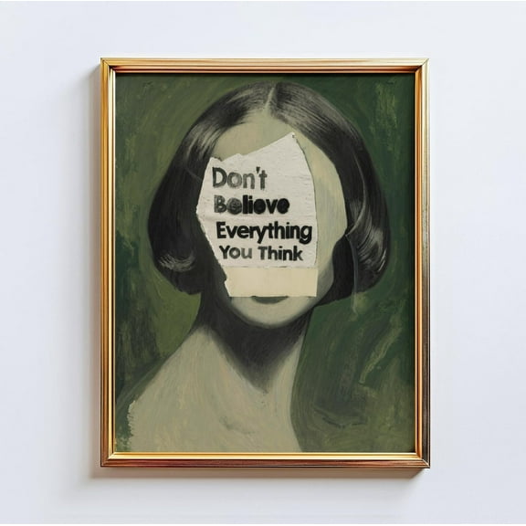 Don’T Believe Everything You Think Wall Art– Minimal Psychological Art Print, Green Aesthetic Quote Poster By Chicglowposters, Unframed Canvas Size 8x12