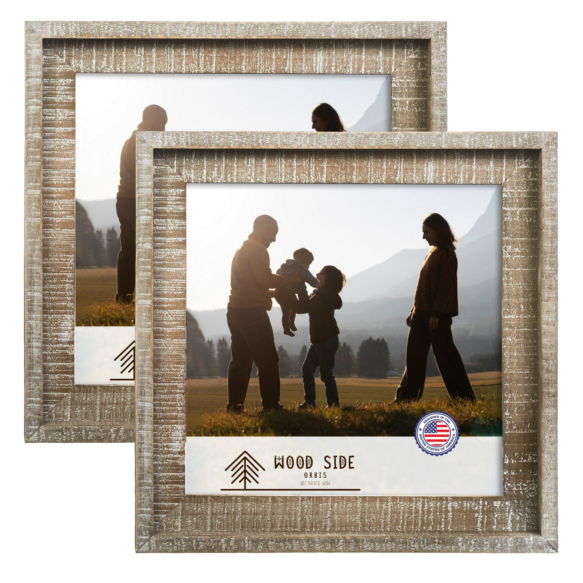 Rustic Barnwood Picture Frames 8x8 - Set of 2 - Natural Reclaimed Wood Real Glass - Handcrafted Vintage Distressed, 1 3/4" Frame Width