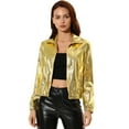 thumbnail image 1 of INSPIRE CHIC Women's Track Jacket Holographic Shiny Long Sleeve Metallic Jacket Zip Front Large Golden, 1 of 6