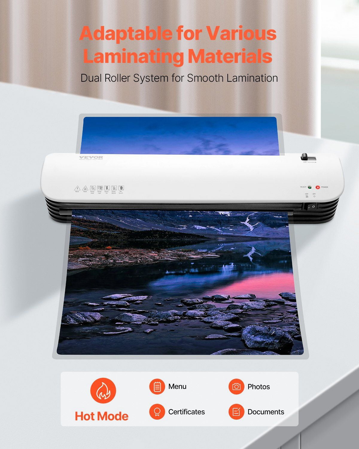 Thermal Laminator Machine for A3 Paper Portable Quick Warm 2-3 Minutes 3-5 mil Thickness Home Office School Supplies White and Black