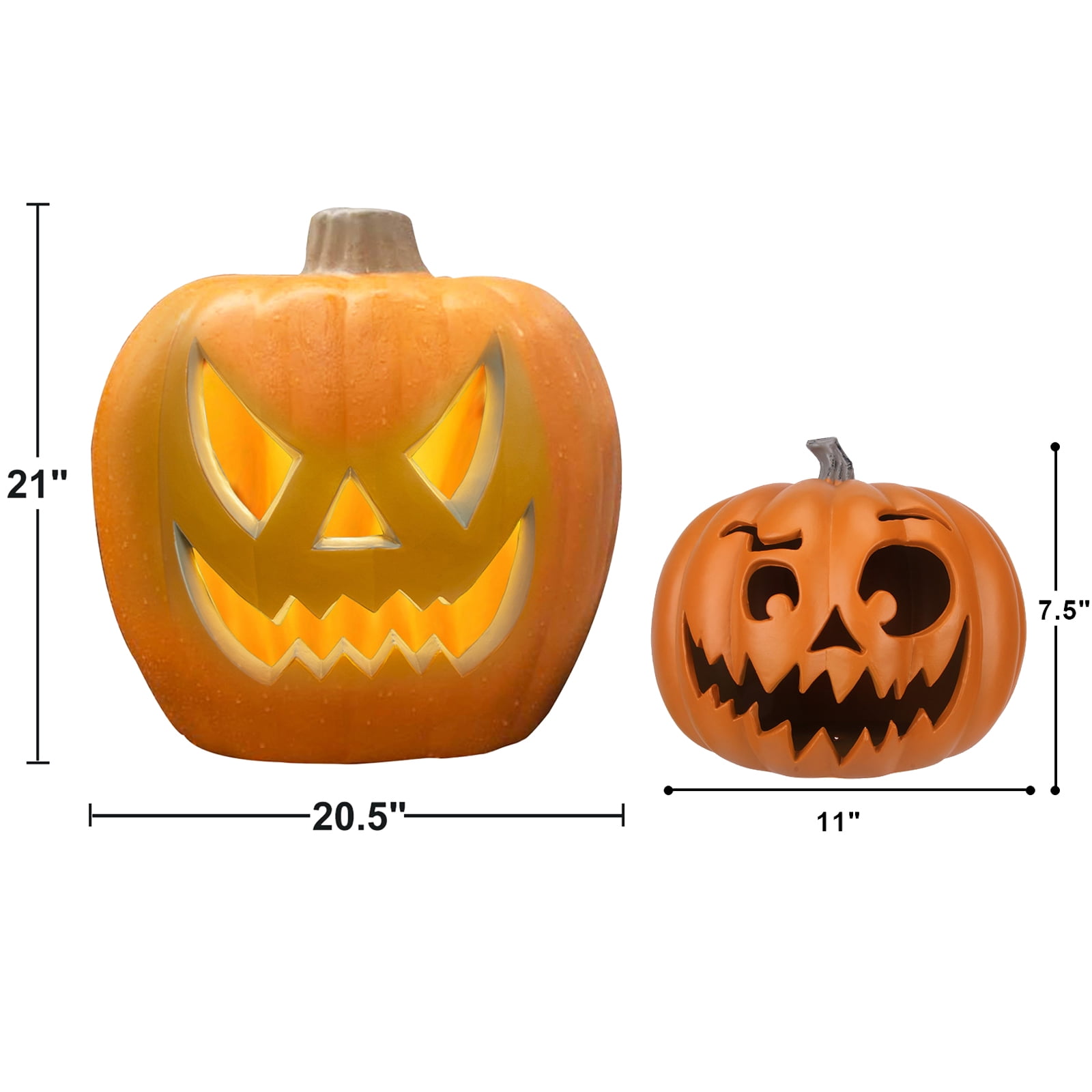 Jack O Lantern - 11in+21in Large Halloween Pumpkin with Pre-lit
