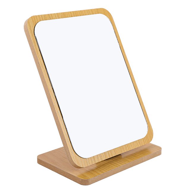 Table Mirror Wooden Smooth Rotatable Makeup Mirror Countertop Mirror for Bedroom