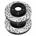 thumbnail image 2 of KAIHUIXING 2pcs Disc Brake Rotor Set Front Rear Left Right Black Electrolysis Coated Steel Drilled and Slotted V6 for Nissan 12-Air Gap 13.7 in-Depth, 2 of 6