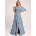 thumbnail image 3 of Vestido de dama de honor Deamify 2025 largo con cuello en V en forma de pavo real para mujer, 3 of 7