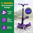 thumbnail image 5 of Kids Scooter – Foldable Seat – LED Wheel Lights Illuminate when Rolling – Children and Toddler 3 Wheel Kick Scooter – Adjustable Handlebar – Indoor and Outdoor- Purple - by Lifemaster, 5 of 7