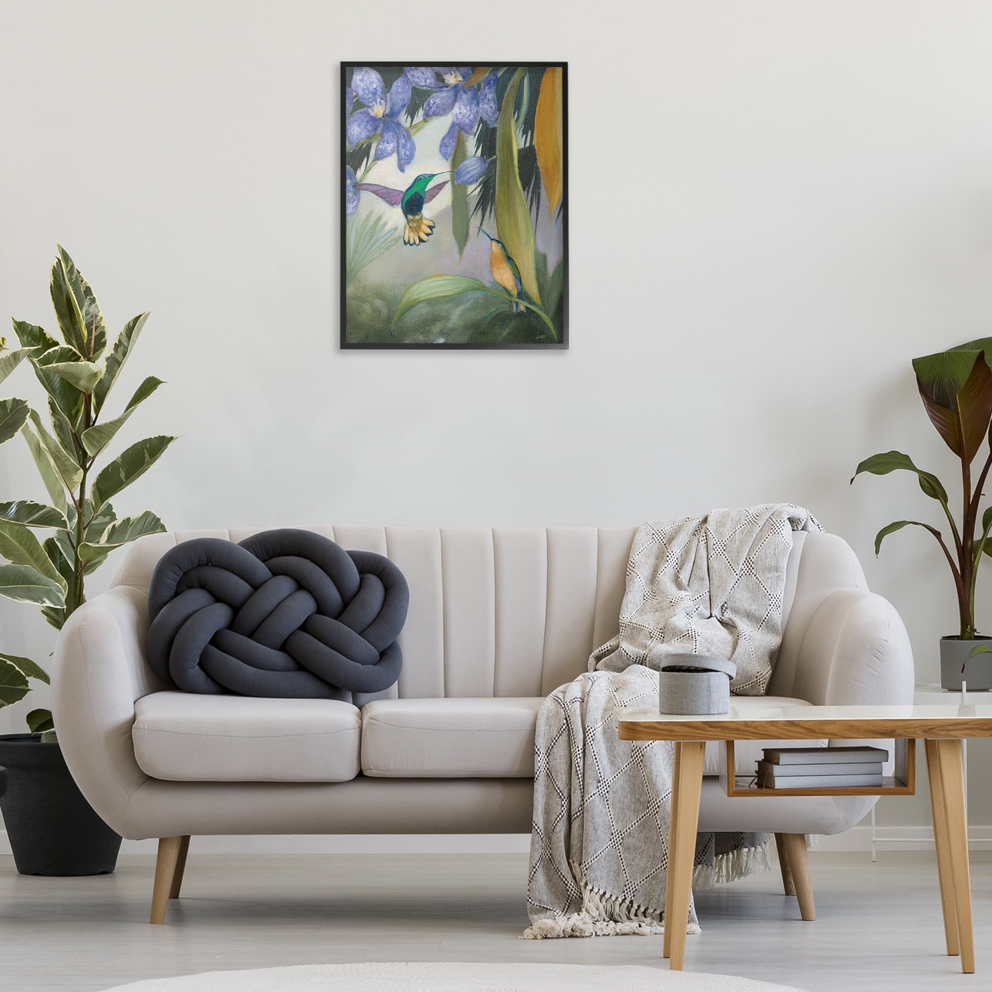 Stupell Industries Hummingbirds in Nature Landscape Painting Black Framed Art Print Wall Art, 24 x 30