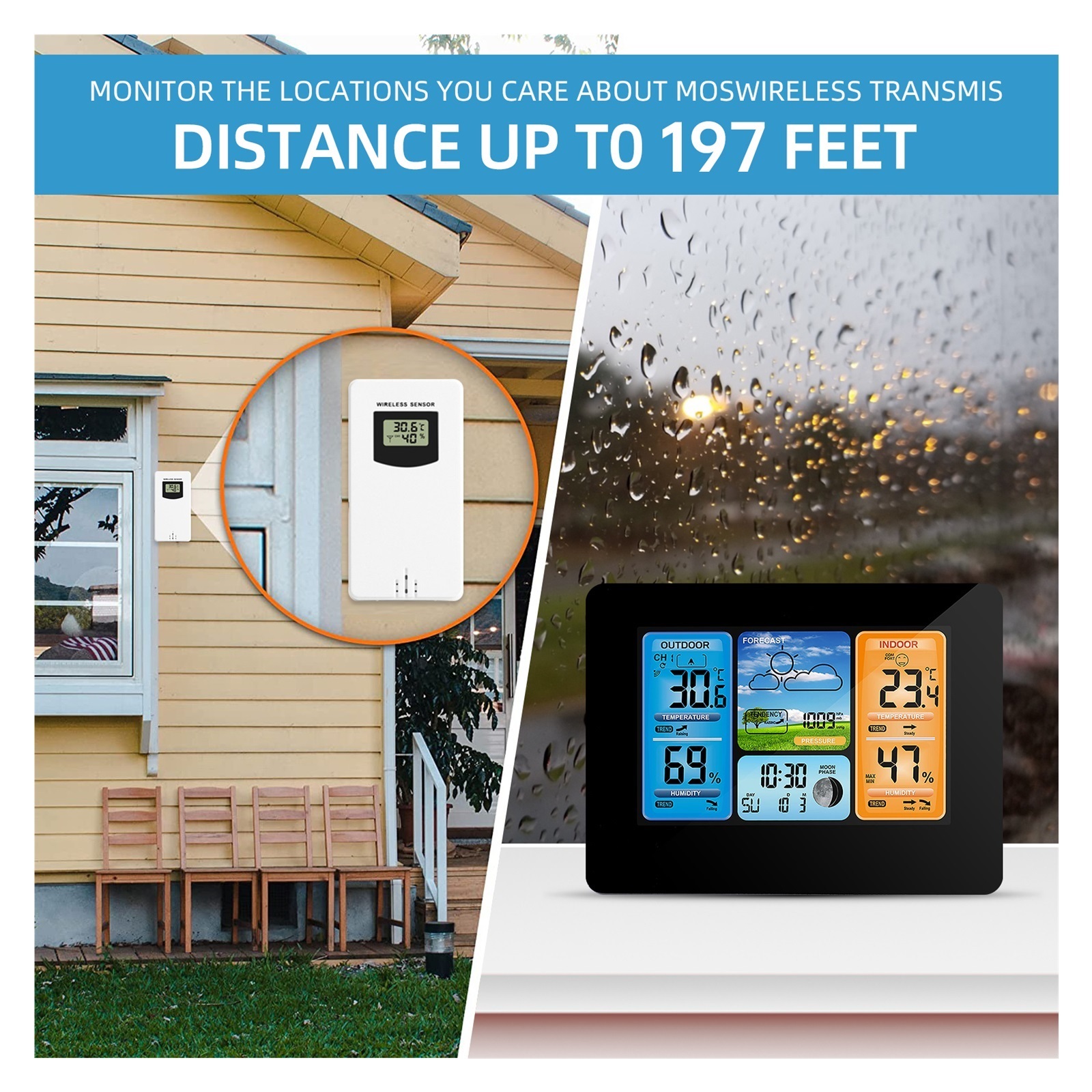 Indoor Outdoor Thermometer Wireless Weather Station Precision Temperature Humidity Meter ,Real-Time