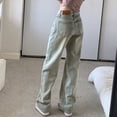 thumbnail image 2 of Pantalones vaqueros de pierna ancha desgastados Retro para mujer, pantalones de cintura alta, sueltos, delgados, rectos, minimalistas, azules, Primavera/Verano, nuevos, 2 of 5
