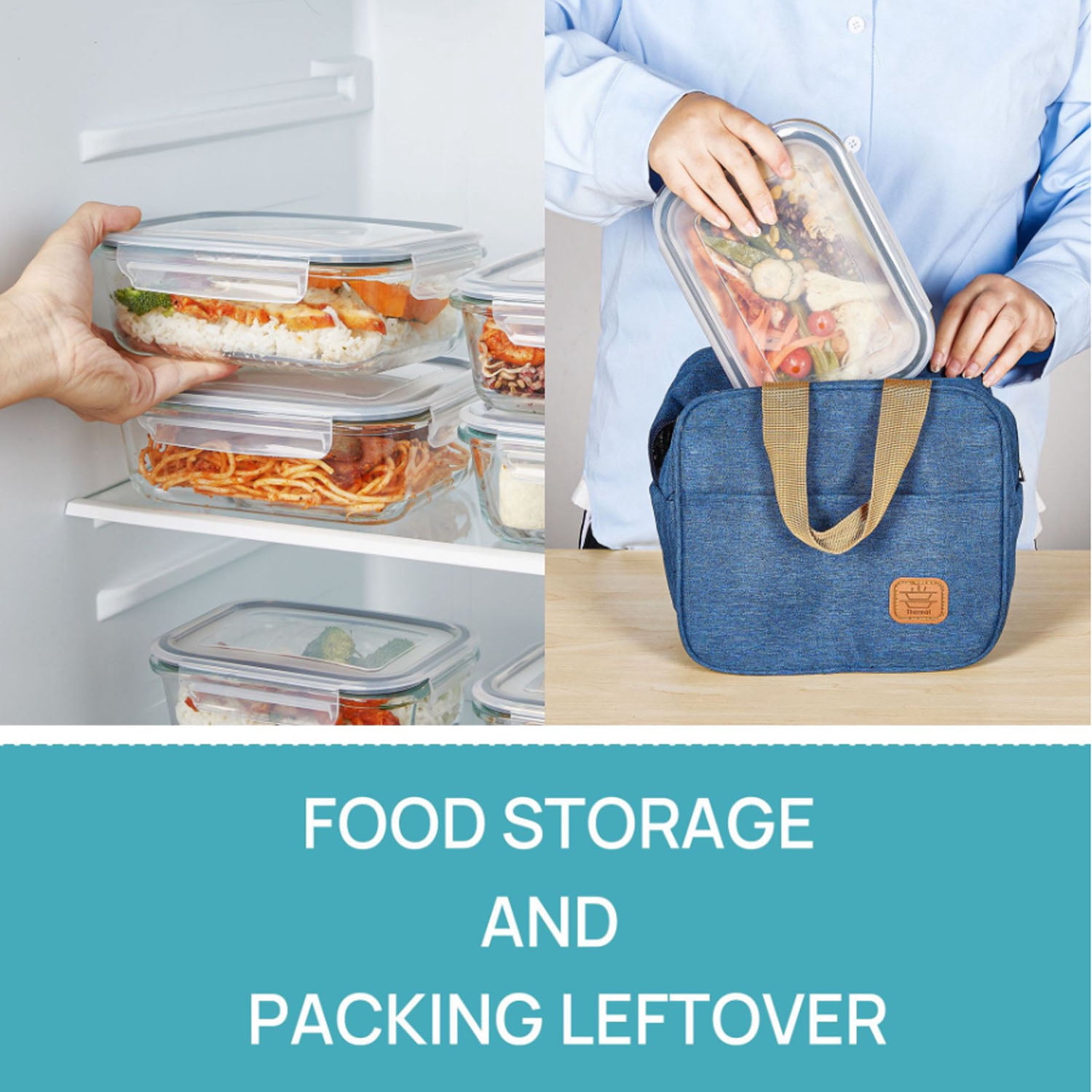 Meikd 5-Piece 35-Ounce Glass Food Storage Container Set (with Lids) Food-Grade Glass Storage Containers Airtight & Reusable Lunch Box Set Safe for Oven, Microwave, Freezer, and Dishwasher Use