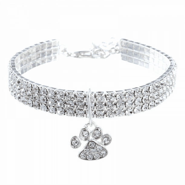Collar de perro de cristal con diamantes para cachorros y mascotas, collar con diamantes de imitación brillantes, collares para mascotas, suministros para perros pequeños (código S blanco)