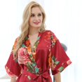 thumbnail image 4 of Defitshape Women's Summer Kimono Robe Short Pjs Satin Bride Soft Floral Printed V Neck Silky Bathrobe Burgundy Small, 4 of 4