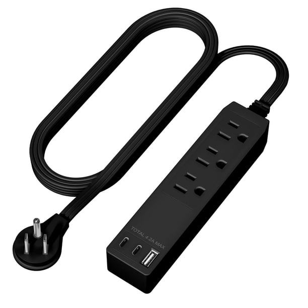 LIDER Extensor de Enchufe con 3 receptáculos, USB tipo A y 2 puertos USB tipo C, enchufe plano ultra