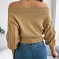 thumbnail image 5 of BOOMNY Women's Sweaters Long Sleeve Sweaters for Women Solid Color Jacquard Off Shoulder Warm Knit Pullover Trendy Tops 2025 Fall Winter Knitwear, 5 of 5