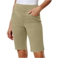 thumbnail image 2 of Women's Stretch Twill Bermuda Shorts, Elastic High Waist Pull On Hiking Shorts with Pockets, Casual Summer Outdoor Shorts for Women, Womens | VerBelle,Khaki 3XL, 2 of 9