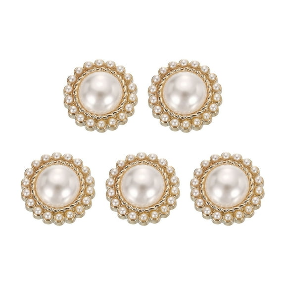 Uxcell 5pcs 24L Gold Faux Pearl Buttons 15mm 5/8" Plastic Round Sewing Button Replacement Craft Fastener for Coats Clothing DIY Decoration Crafts #17