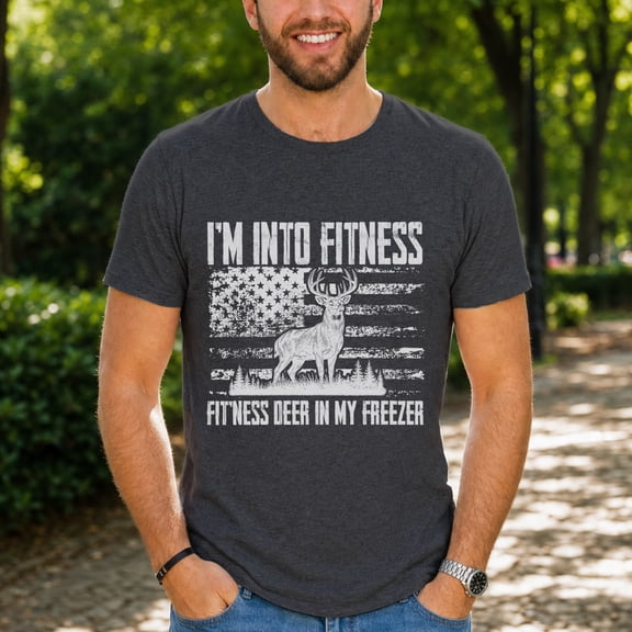 Jollimate I'm Into Fitness Deer In My Freezer Shirt, Funny Men's Hunting Graphic Tee, Cool Retro American Men's T-Shirt