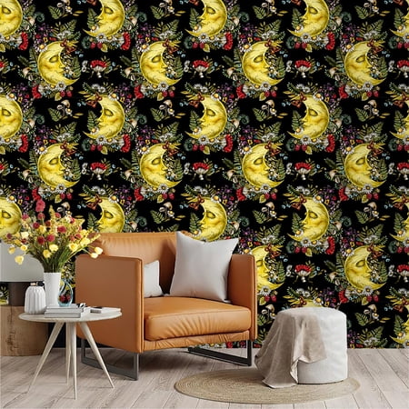 Modern Colorful Wallpaper, Starry Sky and Moon Print Wallpaper, Pvc Wallpaper, Self-Adhesive Wallpaper for Bedroom and Bathroom, Wall Decoration