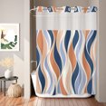 thumbnail image 2 of No Hook Shower Curtain, Orange Blue Striped Shower Curtains for Bathroom with See Through Top Window, Modern Abstract Vertical Waves Waterproof & Washable Bath Curtain Stall 48"x72", 2 of 9