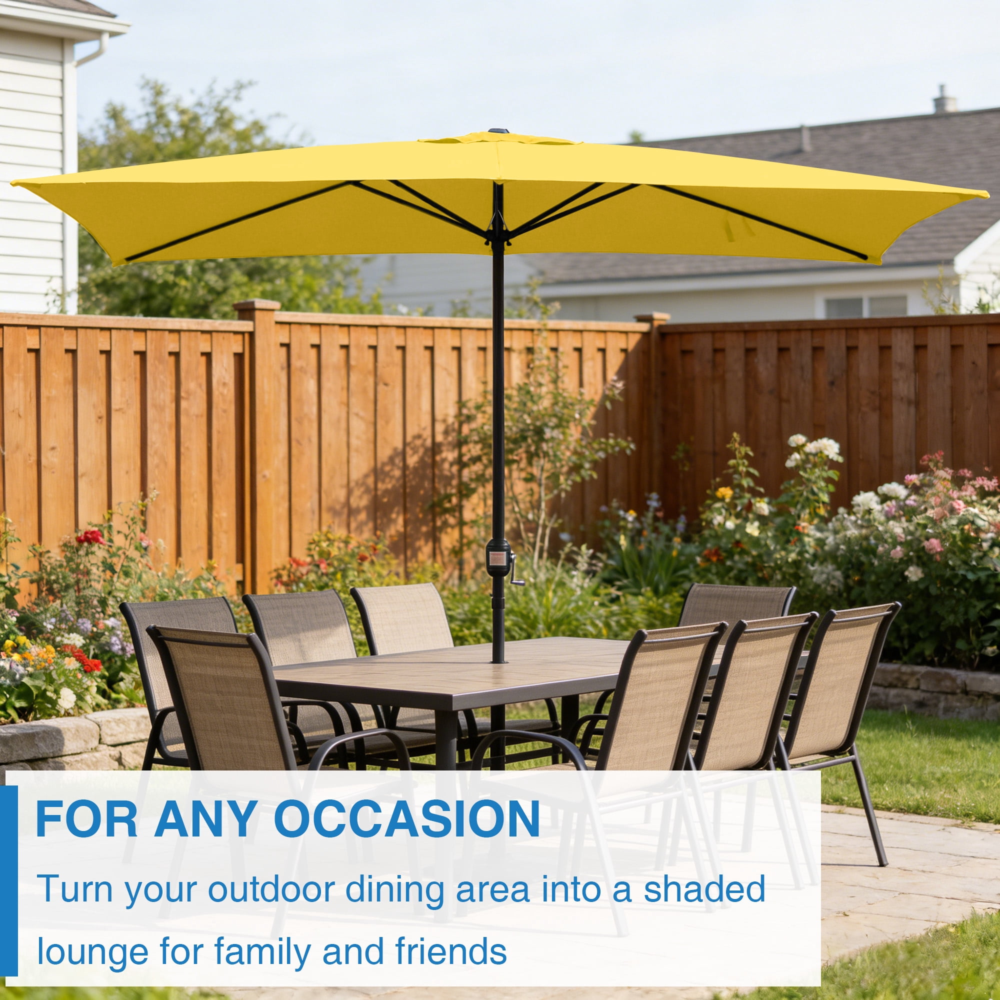 Abble 10x6.5ft Rectangular Patio Umbrella with Crank Handle, Outdoor Market Umbrella with 6 Sturdy Umbrella Ribs, Waterproof, Yellow