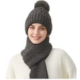 thumbnail image 3 of Roncen Women's Winter Knit Hat and Scarf Set, Thick Ribbed Beanie with Pom Pom & Ear Flap Design, Warm Scarf Set, 3 of 4
