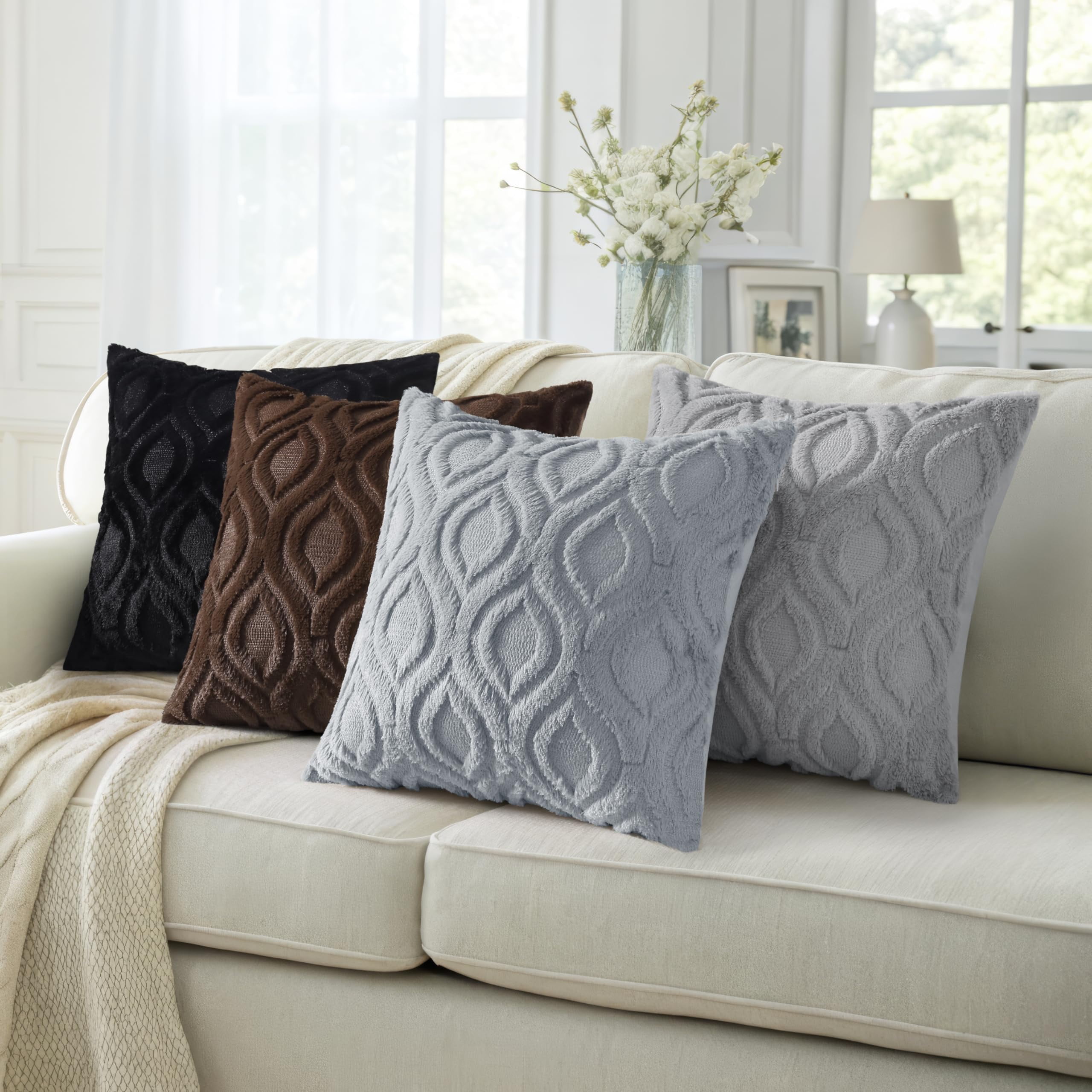 decorUhome Pack of 2 Throw Pillow Covers 12x20, Soft Plush Faux Wool Couch Pillow Covers, Blue Grey (Pillow Cover Only, No Inserts Included)