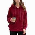 thumbnail image 3 of Towmus Winter Warm Fuzzy Teddy Bear Hoodie Women Plush Hooded Sweatshirts Half Zip Pullover Sweatshirt Oversized Winter Coats with Pockets, 3 of 8