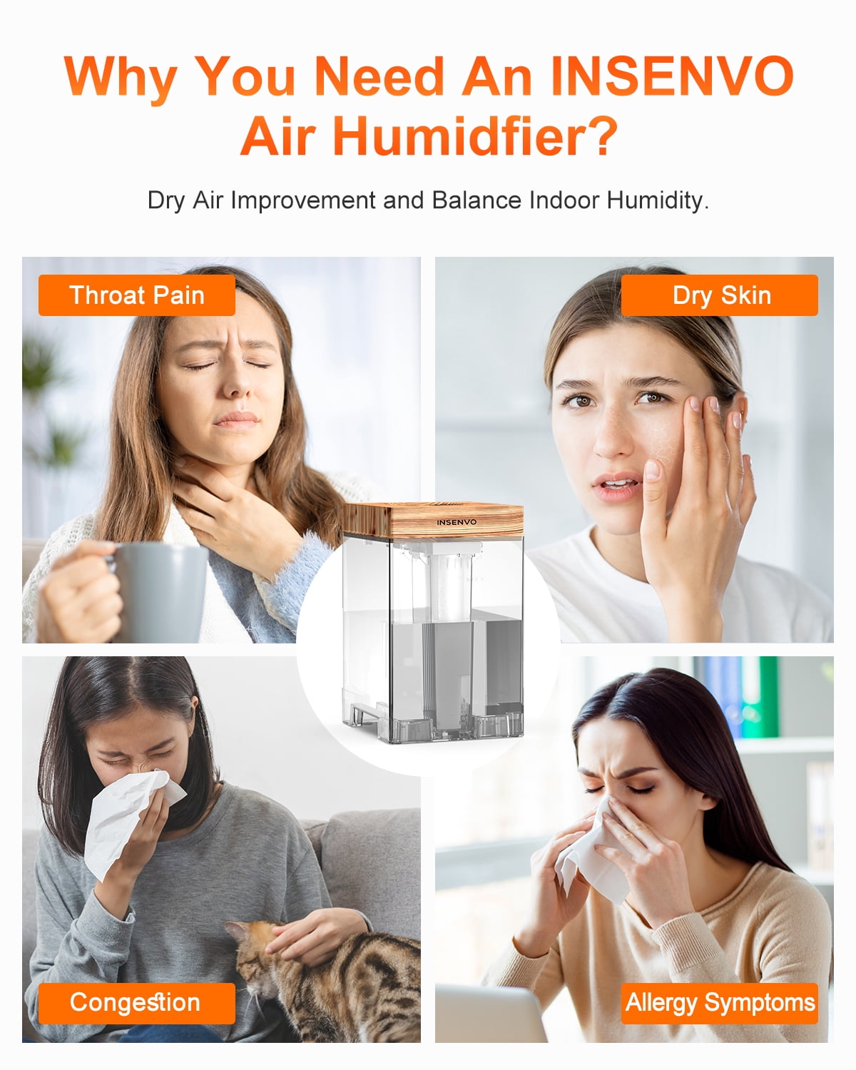 7.5L Humidifier with Anti-leak Design & Top Fill, Ultrasonic Cool Mist Air Humidifiers, Disassemble & Clean Easily, Auto Shut-off, Wood Pattern