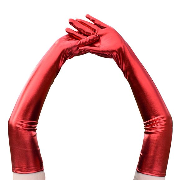 Women Sexy Long Gloves Shiny Wet Look Polyester Mittens GX Party Costume M7Q9