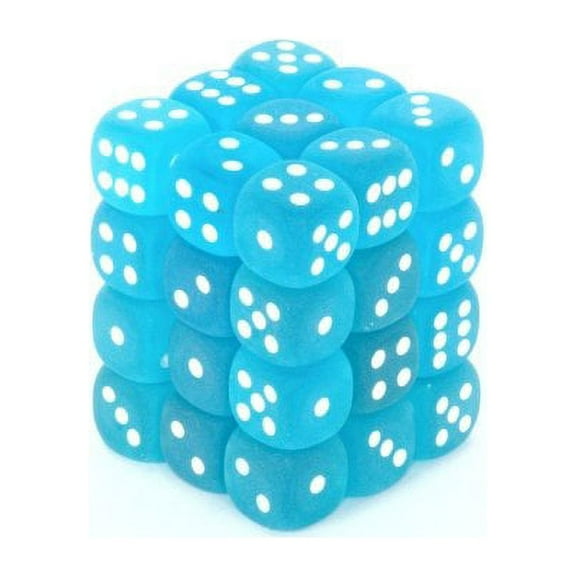 Chessex Dice d6 Sets: Frosted Caribbean Blue with White - 12mm Six Sided Die (36) Block of Dice