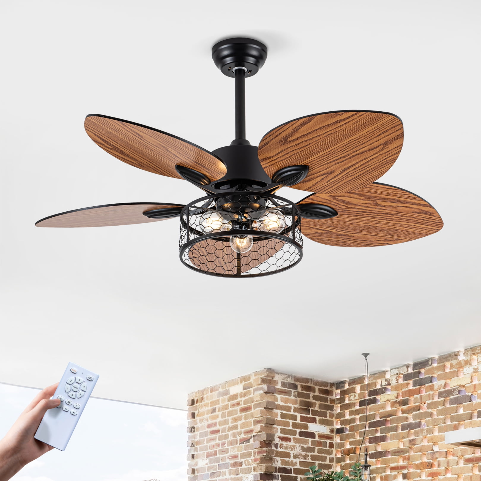 42 Inch Ceiling Fan With Light And Remote Control, Quiet Reversible Dc Motor, 6 Speed Indoor Ceiling Fan For Living Room Bedroom Office And Patio