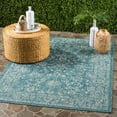 thumbnail image 3 of SAFAVIEH Courtyard Darin Botanical Indoor/Outdoor Area Rug, Turquoise, 4' x 4' Square, 3 of 16