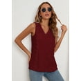 thumbnail image 5 of SHOWMALL Women's Tank Tops Casual Lace Trim Embroidered Hollow Out Full Liner V Neck Summer Sleeveless Shirts, Wine Red, Size Medium, 5 of 7