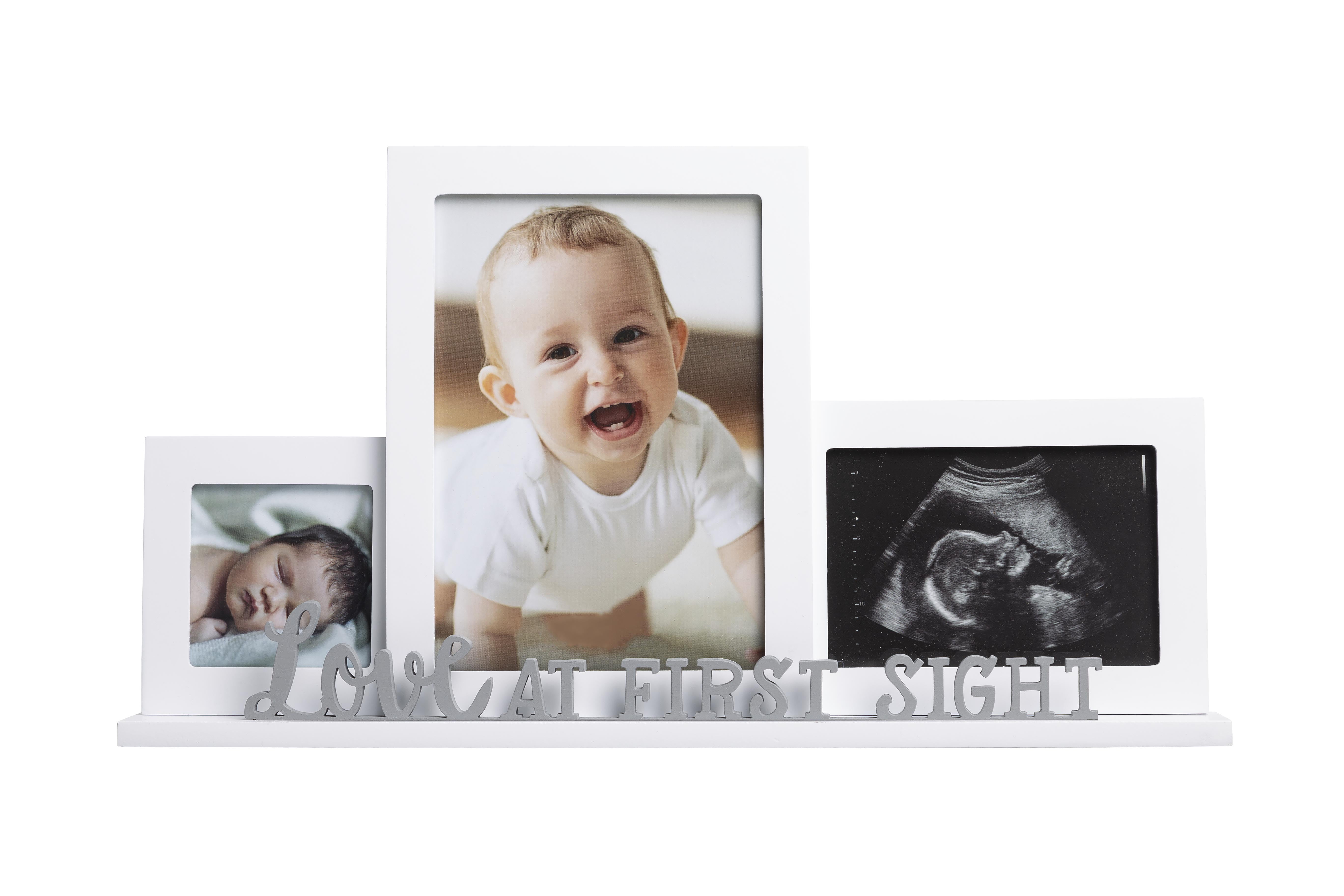 Kate & Milo Love at First Sight Baby Photo and Ultrasound Photo Frame, Triple Picture Collage, White