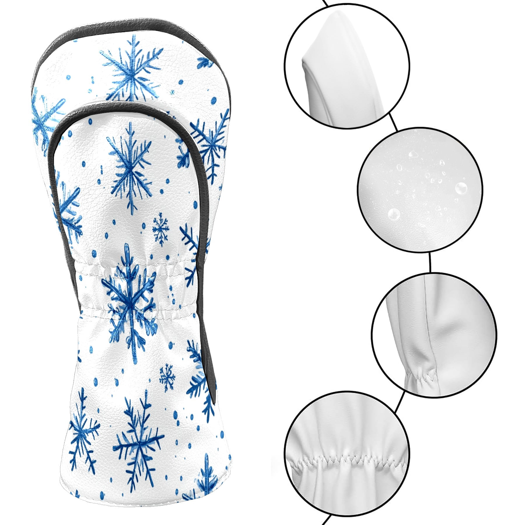 Golf Club Covers PU Leather Waterproof Head Covers for Fairway Woods Hybrids Blue Snowflake Unisex Fits Most Brands