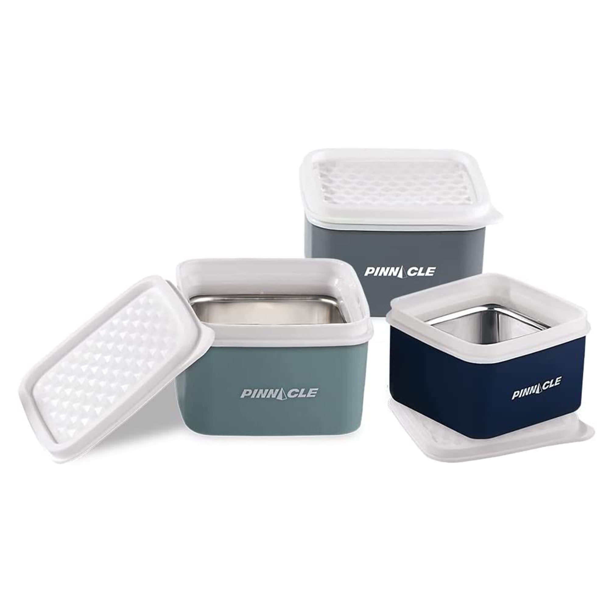 Pinnacle Thermoware 3Pc Kids Lunch Box Snack Container Set, Navy/Teal