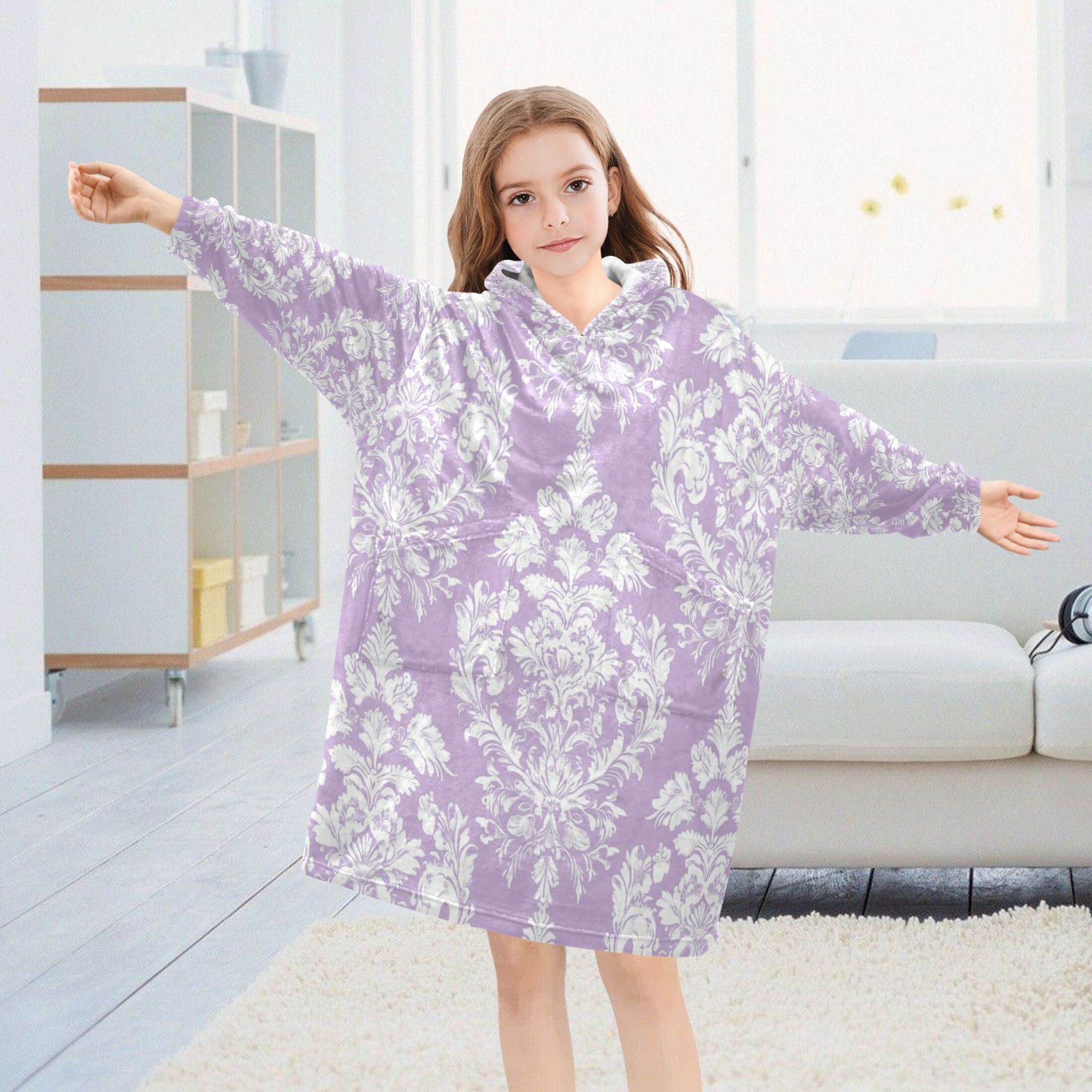YAZAOO Kids Wearable Blanket Hoodie Warm and Cozy Elegance in Lavender Flannel Sweatshirt
